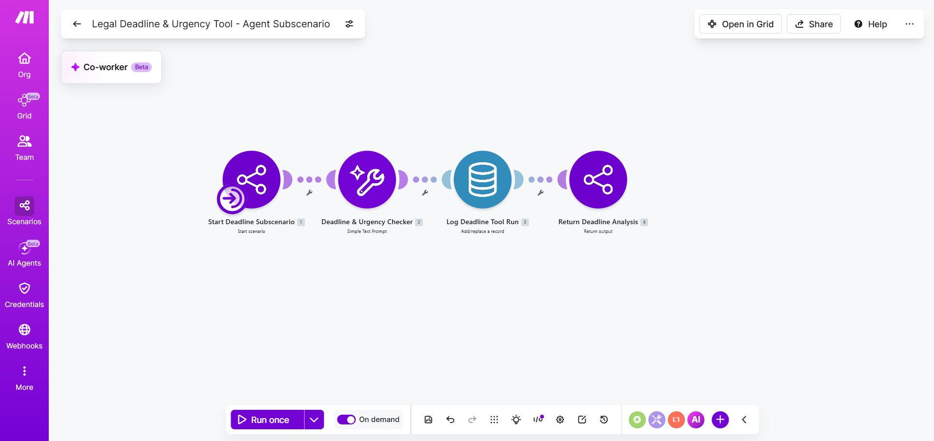 Legal Deadline and Urgency Tool agent subscenario in Make